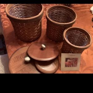 Longaberger Dark Briwn Canister Set with lids and protectors
